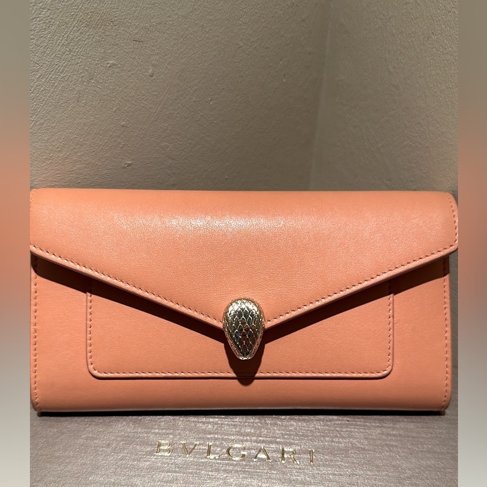 BVLGARI Serpenti Forever Continental wallet carnelian coral nappa leather $1000